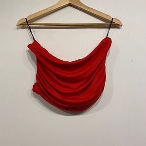 H&M Red Strapless Ruched Sides Cropped Tank Top